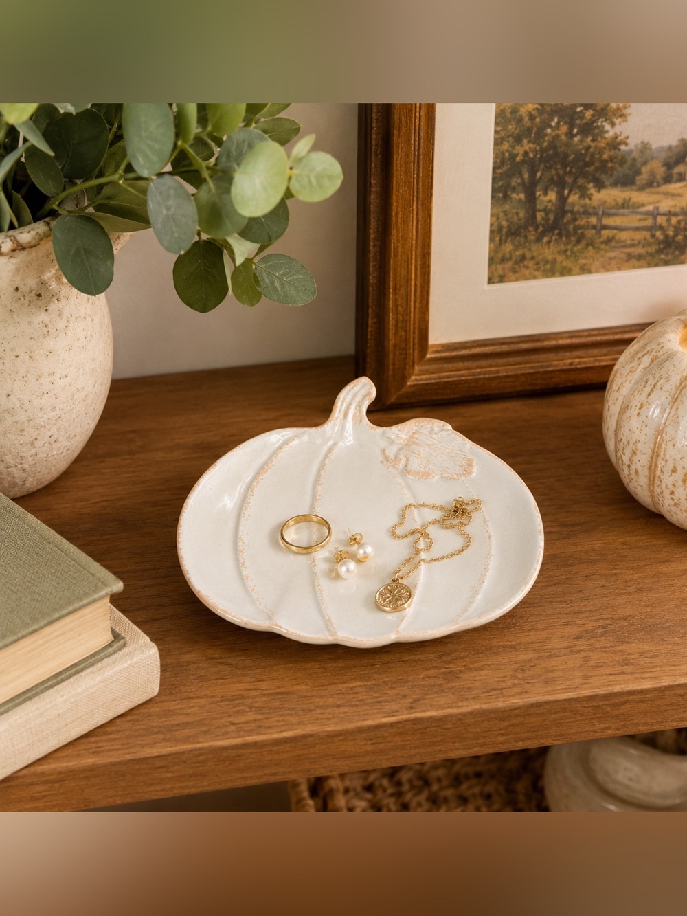 Vintage Boston Warehouse Cream & Tan ceramic Pumpkin Plate 2006